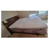 Elegant Full Size Wooden Bed Frame with Headboard, Mattress/Boxspring and Topper
