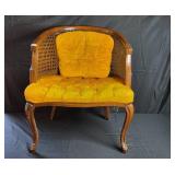 Vintage Upholstered Cane Back Accent Chair