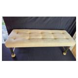 Vintage Upholstered Bench with Brass Legs