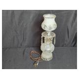 Pair of Frosted Glass Electric Hurricane Lamps with Holiday Candle Holder