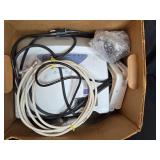 Collection of Office and Media Equipment Including DVD Player, Phones, and More