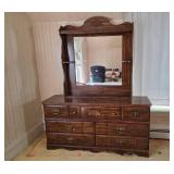 Wooden Dresser with Mirror and Nine Drawers