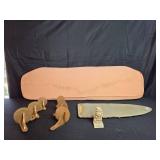 Vintage Set: Pottery Stand, Painting Board, and Decorative Statue