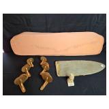 Vintage Set: Pottery Stand, Painting Board, and Decorative Statue