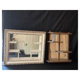 Set of 2 Vintage Wooden Wall Shelves with Mirror Backing