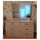 Vintage Wooden Dresser with Mirror and Six Drawers