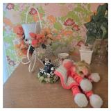 Collection of Vintage Home Decor Items including Vases, Oil Lamp, and Floral Arrangements