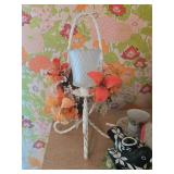 Collection of Vintage Home Decor Items including Vases, Oil Lamp, and Floral Arrangements