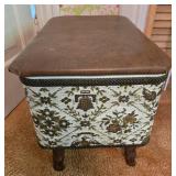 Vintage Upholstered Storage Footstool with Tapestry Design