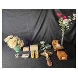 Mixed Collection: Ceramic Vases, Wood Carvings, and Home Decor Items