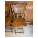 Set of 3 Oak Swivel Dining Chairs with Ornate Backrests