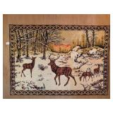 Vintage Tapestry Wall Hanging with Woodland Deer Scene - 50" x 71"