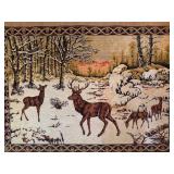 Vintage Tapestry Wall Hanging with Woodland Deer Scene - 50" x 71"