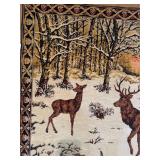 Vintage Tapestry Wall Hanging with Woodland Deer Scene - 50" x 71"
