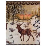 Vintage Tapestry Wall Hanging with Woodland Deer Scene - 50" x 71"