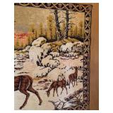 Vintage Tapestry Wall Hanging with Woodland Deer Scene - 50" x 71"