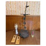 Set of Decorative Candle Holder, Metal Stand, and Wooden Souvenirs