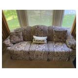 Floral Pattern Three-Cushion Sofa with Pillow Accents