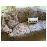 Floral Pattern Three-Cushion Sofa with Pillow Accents