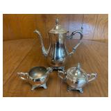 Vintage Silver-Plated Tea Service Set with Teapot, Sugar Bowl, & Creamer