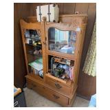 Antique Wood Display Cabinet with Glass Doors