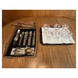 Oneida Community Silverware Set (incomplete) and Vintage Champagne Coupes & Serving Tray