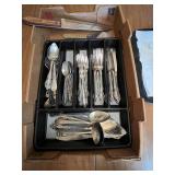 Oneida Community Silverware Set (incomplete) and Vintage Champagne Coupes & Serving Tray
