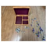 Vintage Jewelry Collection with Wood Jewelry Box