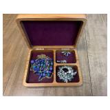 Vintage Jewelry Collection with Wood Jewelry Box
