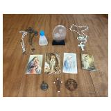 Collection of Religious Items including Rosaries and Cards