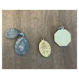 Vintage Rosary with Medals, Wooden Box, and Religious Print