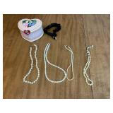 Collection of Faux Pearl Necklaces and I Love Lucy Music Box