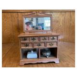 Vintage Wooden Vanity Jewelry Box Set with Trinket Boxes