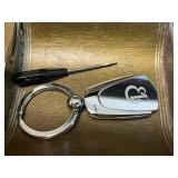 Vintage Maplewood Moose Lodge Membership Box (lock is broken) with Pins and Accessories Inc Silver Tone "B" Key Chain