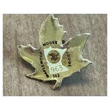 Vintage Maplewood Moose Lodge Membership Box (lock is broken) with Pins and Accessories Inc Silver Tone "B" Key Chain