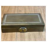 Vintage Maplewood Moose Lodge Membership Box (lock is broken) with Pins and Accessories Inc Silver Tone "B" Key Chain