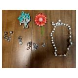 Vintage Jewelry Collection: Necklace, Brooches, and Earrings