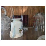 Elegant Collection of Glassware and Decorative Plates - Top Shelf Only