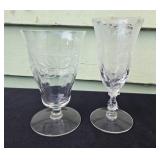 Set of Etched Crystal Wine Glasses with Floral Designs