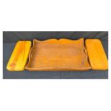 Wooden Serving Tray with Handles & 2 Wooden Trays/Boards (unknown use)