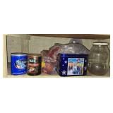 Assorted Kitchen and Canning Supplies with Vintage Coffee Tins