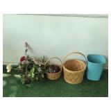 Decorative Table Lamp with Assorted Baskets and Faux Flower Arrangement