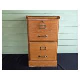 Vintage Wooden 2-Drawer Filing Cabinet with Brass Handles