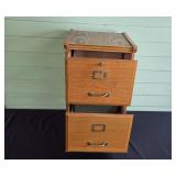 Vintage Wooden 2-Drawer Filing Cabinet with Brass Handles