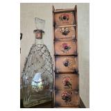 Vintage Wooden Mantel Clock, Candle Holder, Decorative Decanter