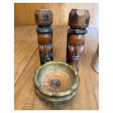 Assorted Decorative Home Items Including Wood Carvings and Trinkets