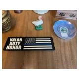 Assorted Decorative Home Items Including Wood Carvings and Trinkets