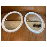 Pair of Oval Wall Mirrors with White Frames
