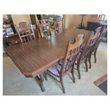 Vintage Dining Table with 6 Carved Chairs and Cushions