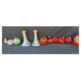 Collection of Vintage Christmas Ornaments and Porcelain Candle Holders